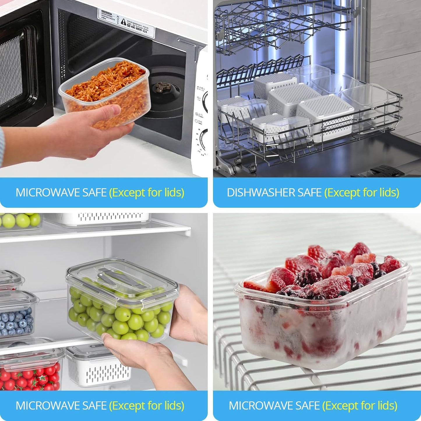 damynuo 10Pack Fruit Storage Containers for Fridge - Berry Containers with Vent and Handle Lids, Fruit Containers for Fridge with Colander, lettuce keeper for Refrigerator Organizers and Storage