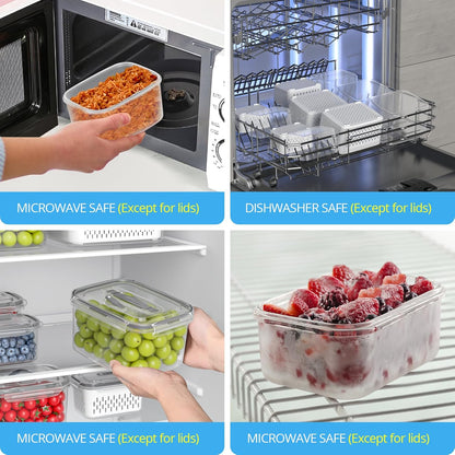 damynuo 10Pack Fruit Storage Containers for Fridge - Berry Containers with Vent and Handle Lids, Fruit Containers for Fridge with Colander, lettuce keeper for Refrigerator Organizers and Storage