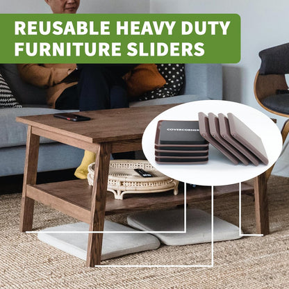 Furniture Sliders for Carpet 8 PCS - 3 1/2" Brown | Furniture Moving Sliders, Carpet Sliders for Furniture, Square Furniture Movers Sliders - Move Your Furniture Easily & Safely