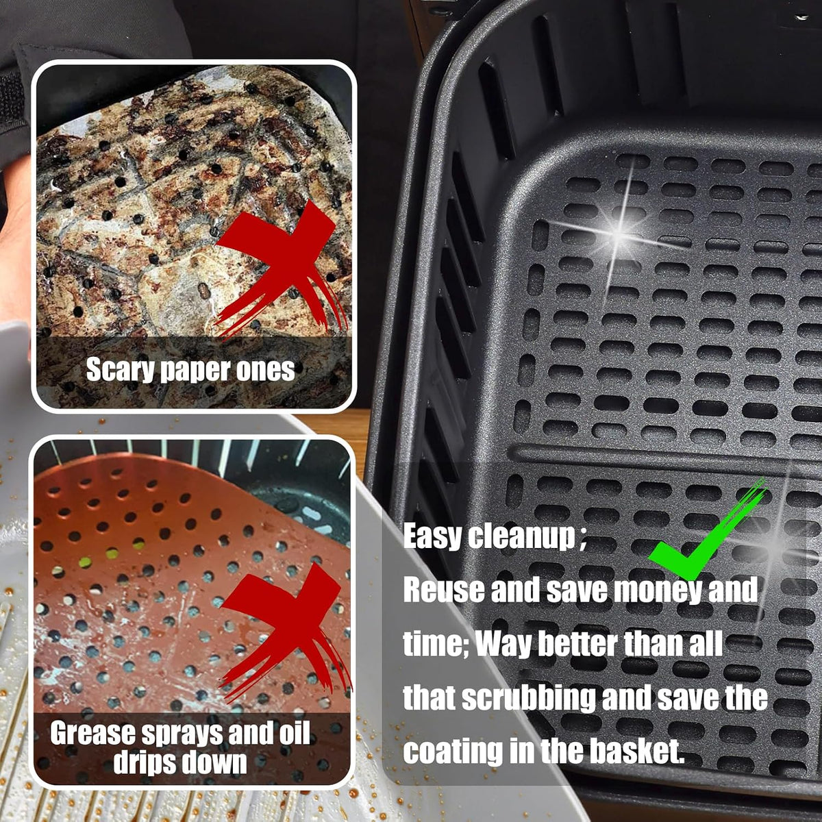 Golden Associate Silicone Liners Square for 8 to 8.5 inch Air Fryer, 2 Pcs Non-stick Food-grade Reusable Basket Baking Tray Airfryer Accessories