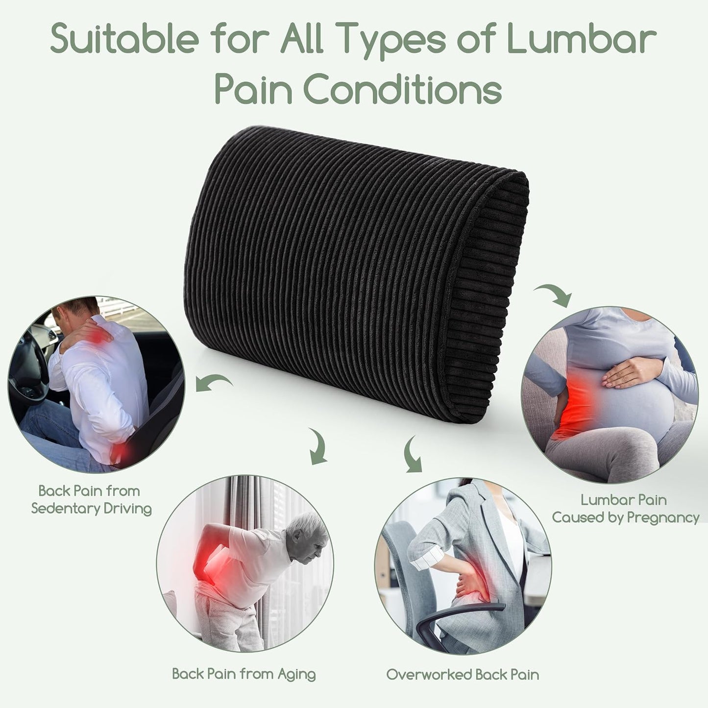 HIGOGOGO Lumbar Support Pillow for Recliner Chair/Accent Chair/Couch, Memory Foam Back Support Cushion for Elderly, Recliner Cushions for Back Rest, Pain Relief, Reading, Washable Cover, Brown