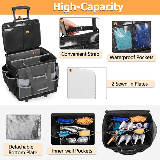 HODRANT Large Rolling Cleaning Caddy with Detachable Trolley & Lid | Cleaning Cart on Wheels with Shoulder Strap & Handles, Cleaning Supplies Organizer with Multi Pockets for Clean Tools Storage