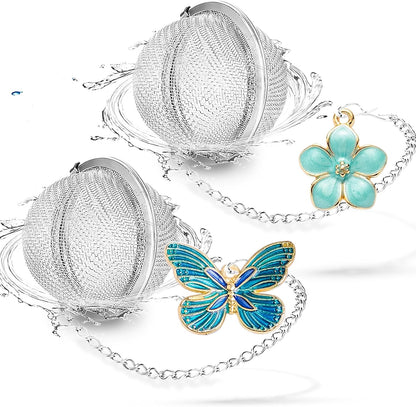 Tea Steeper for Loose Tea 2pcs NSTaygate Tea Infuser with Charm Handmade Cute Butterfly BFF Pendant, Tea Strainers for Loose Tea 304 Stainless Steel Tea Ball for Brew Tea