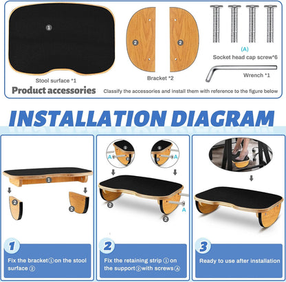 Ergonomic Wood Foot Rest for Enhanced Circulation Under Desk Wood Footrest Stool Rocker Balance Board for Supporting Relieving Leg Pressure, Home and Office Use, 15.8 x 11 x 4.3 Inches
