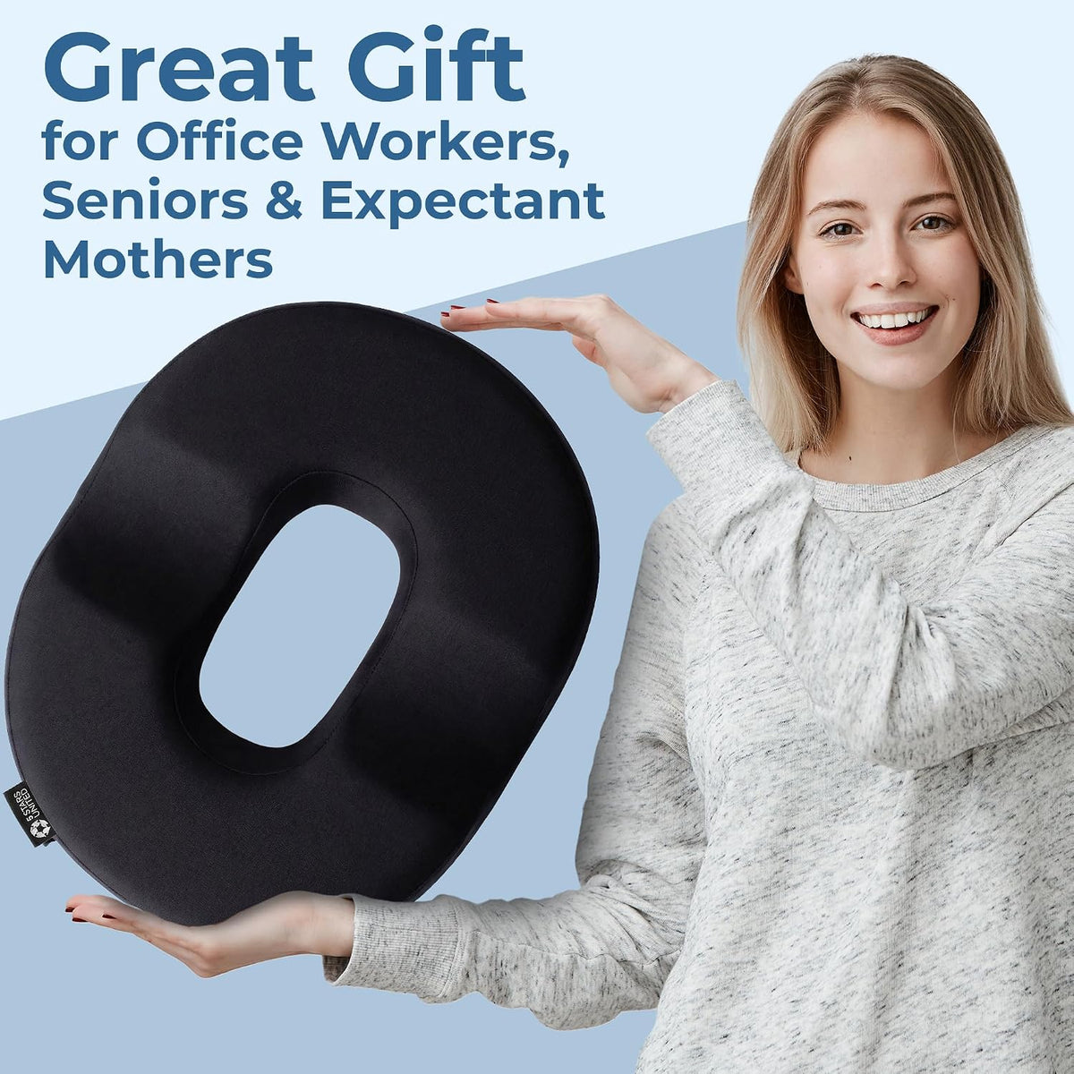 5 STARS UNITED Donut Pillow for Tailbone Pain & Hemorrhoids – Large Memory Foam Seat Cushion for Bed Sore-Prone Areas & Pressure Relief – Prostate, Postpartum & Pregnancy Support, Black Mesh Cover
