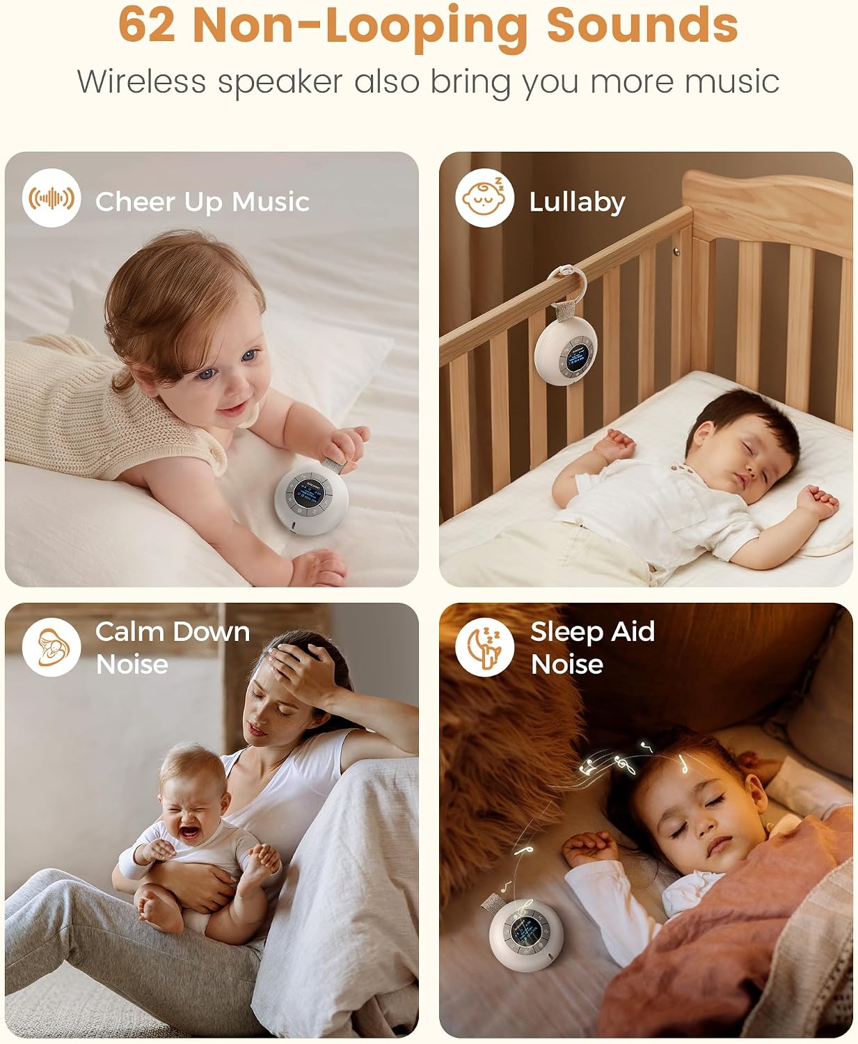 Glocusent 3-in-1 Portable Baby Sound Machine, White Noise Machine for Sleeping, Night Light & Phone Connected Speaker 34 Sounds Timing Function 1000mAh Large Battery Designed for Travel