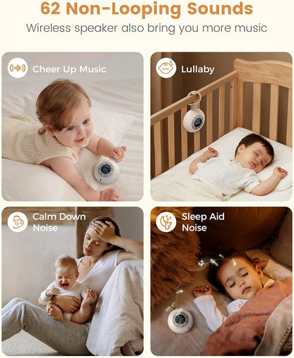 Glocusent 3-in-1 Portable Baby Sound Machine, White Noise Machine for Sleeping, Night Light & Phone Connected Speaker 34 Sounds Timing Function 1000mAh Large Battery Designed for Travel