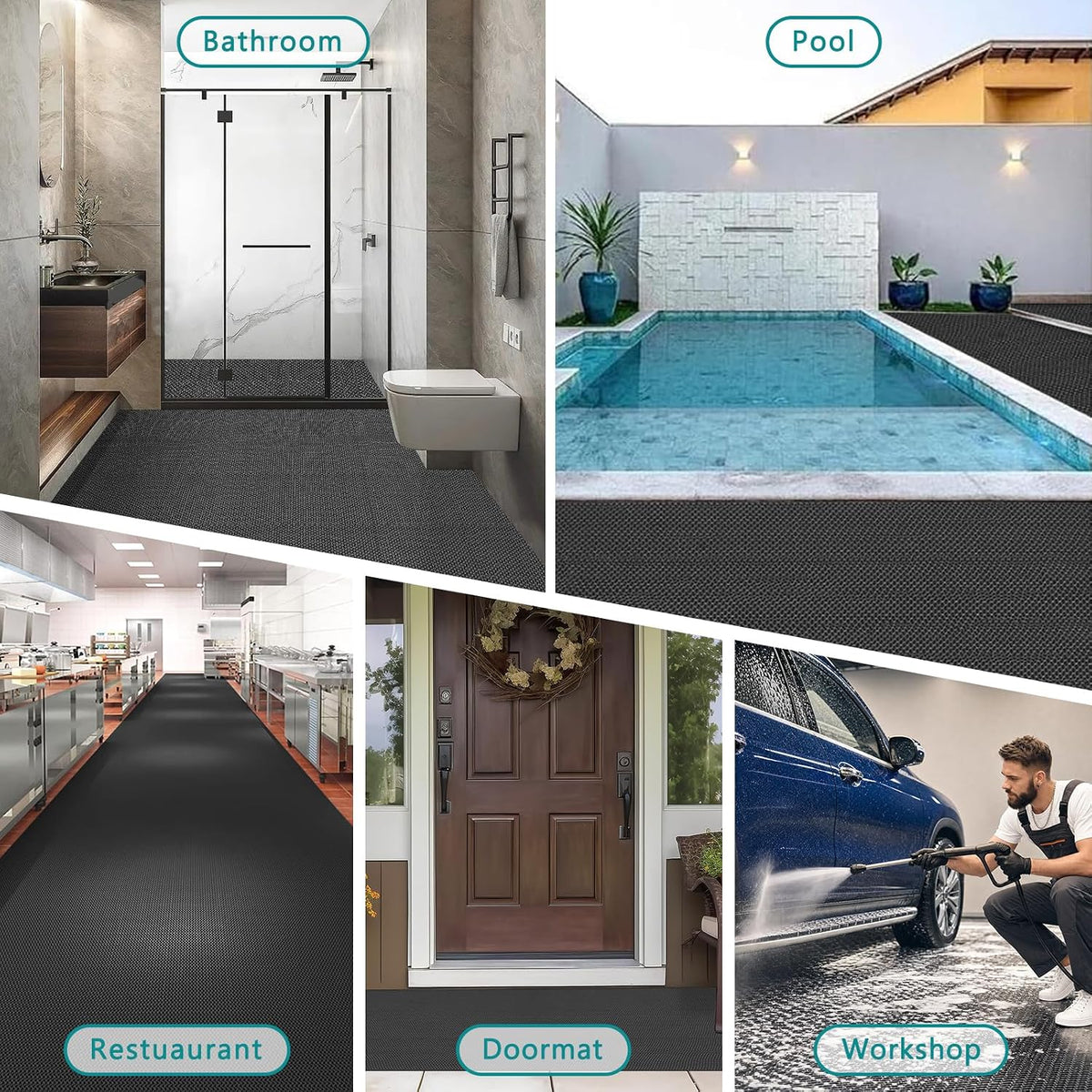 WochiTV Non Slip Drainage Mats PVC Pool Floor Mat 0.23'' Thick Outdoor Indoor Parking Space Mat for Bathroom Garage Basement Backyard Commercial Kitchen 3x16.6Ft