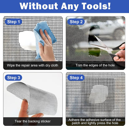 16PCS Window Screen Patch Kit 5"×7" & 4.5"×4.5" – Fiberglass Self-Adhesive Waterproof Mesh Tape for Tears & Holes, Strong Quick Fix for Door Mesh