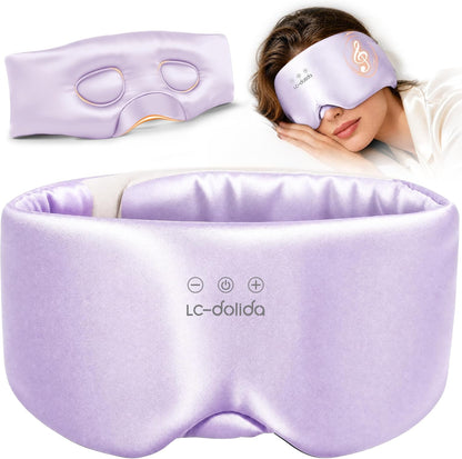 LC-dolida 3D Silk Bluetooth Sleep Mask, Mulberry Silk Sleep Mask with Bluetooth Headphones, Bluetooth Eye Sleep Mask for Side Sleepers, Total Blackout Bluetooth Eye Mask for Women Men, Black