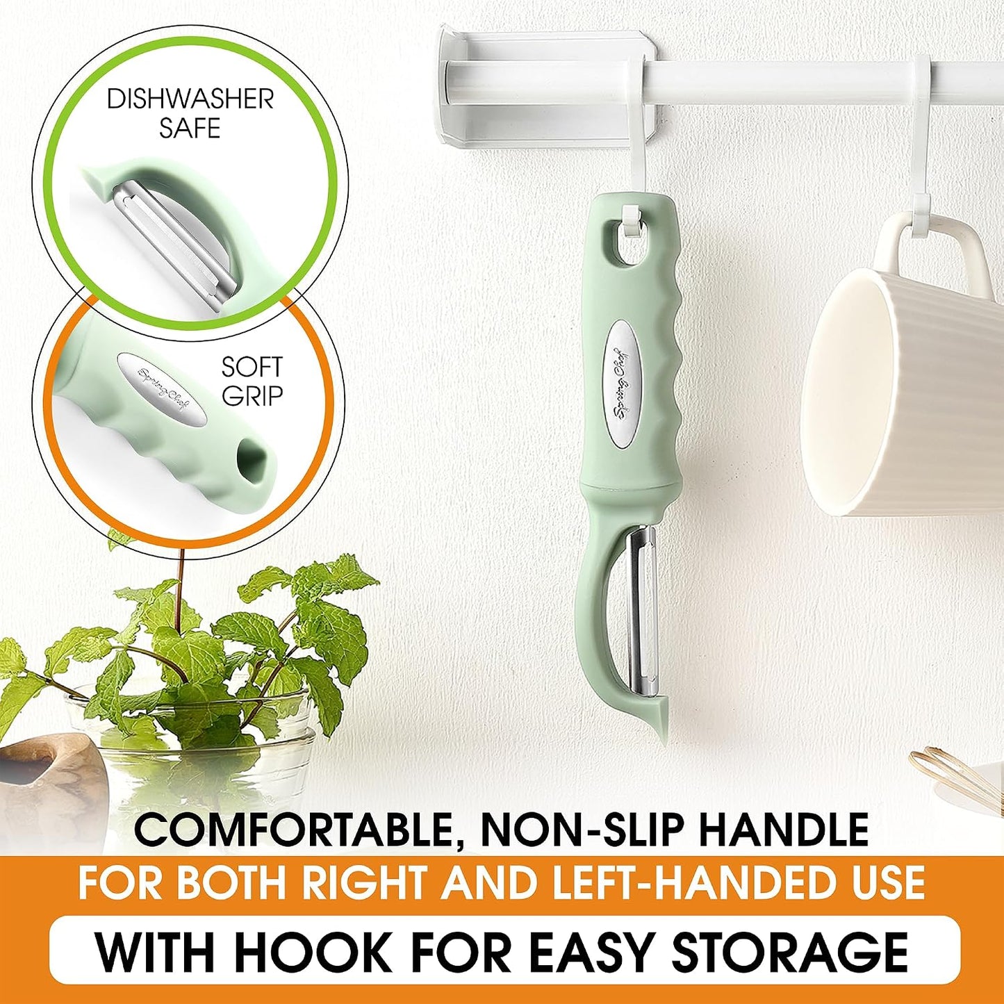Spring Chef Swivel Potato Peeler for Kitchen w/ Soft Grip Handle, Mango | Premium Vegetable Peeler w/ Sharp Stainless Steel Blades, Multifunctional Food Peeler for Apple, Carrot, Cucumber, Fruit