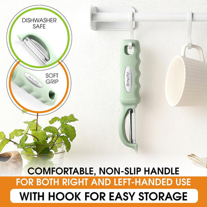 Spring Chef Swivel Potato Peeler for Kitchen w/ Soft Grip Handle, Mango | Premium Vegetable Peeler w/ Sharp Stainless Steel Blades, Multifunctional Food Peeler for Apple, Carrot, Cucumber, Fruit