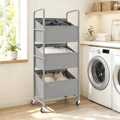 STO STO 3-Tier Vertical Rolling Laundry Hamper, Removable Bags, Black Mesh | 120L Capacity, Space-Saving Vertical Design, Rust-Resistant Steel Frame, Lockable Wheels, Ideal for Apartments & Small Spaces