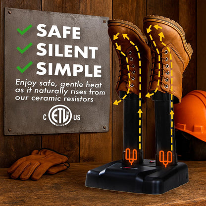 JobSite Boot Dryer - Silent Warmer & Deodorizer For Work Boots, Gloves & Shoes - Fanless, 36W