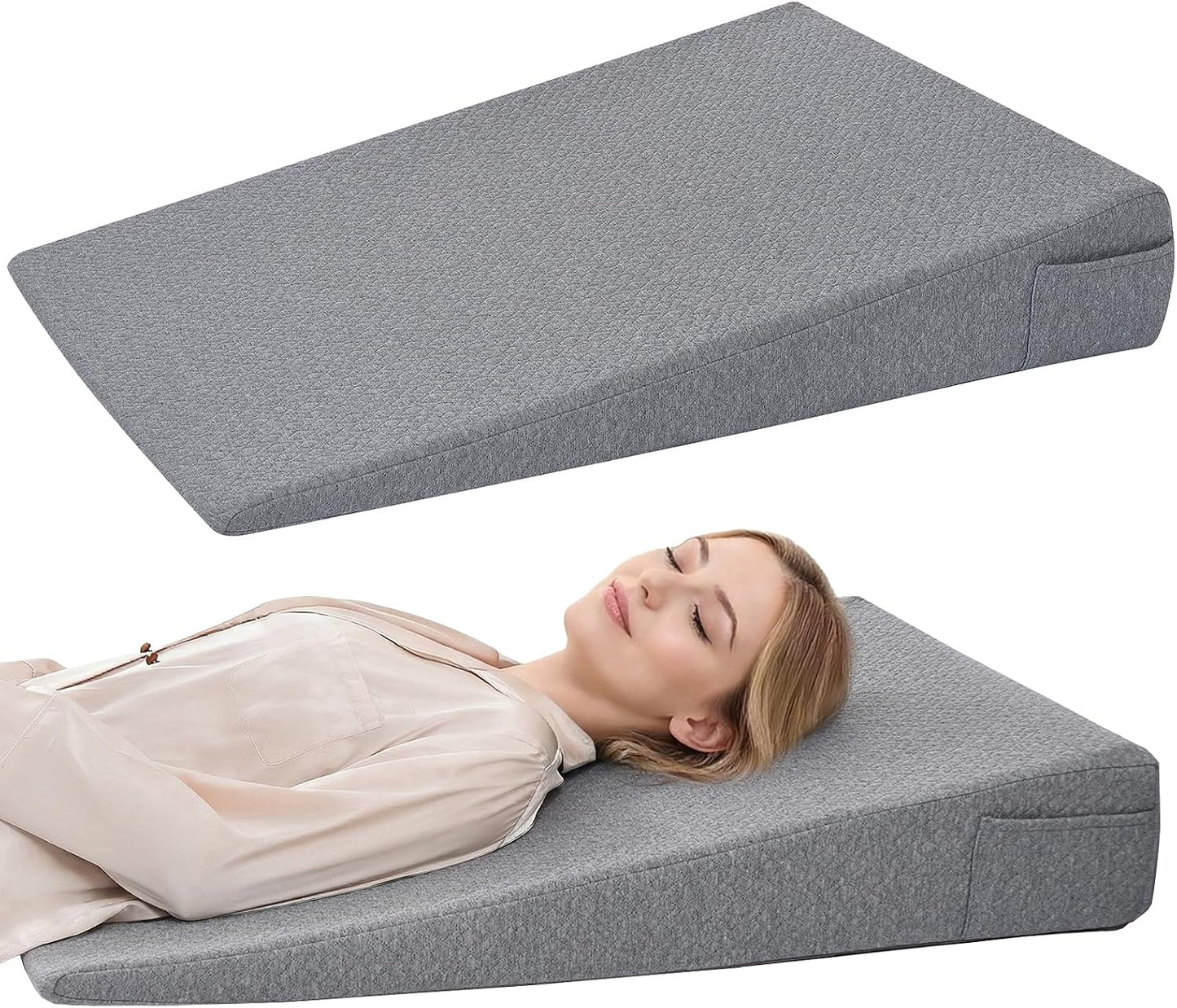 Vekkia 34" Extra-Long Wedge Pillow,7.5" Bed Wedge Pillow for Sleeping,White | Pillow Wedge Back Support for After Surgery, Idea for Acid Reflux,Snoring Relief,Removable Washable Cover&Double Side Pockets