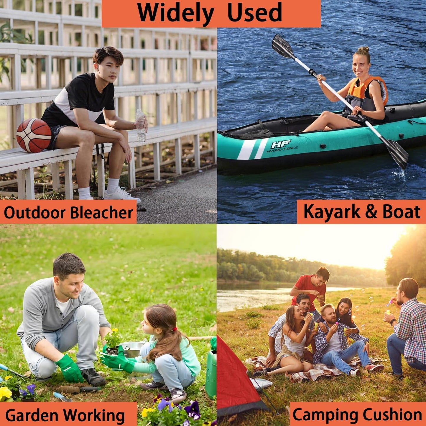 Indoor&Outdoor Chair Cushions, Stadium Seat Cushions for Bleachers, Boat Canoe Kayak Seat, Best for Camping, Bleachers, Sports Events