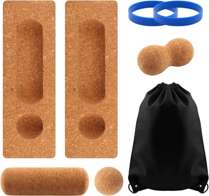 Natural Cork Balance Board Kit, 4-in-1 Foot & Ankle Strengthener Kit, Balance Trainer with Massage Roller & Ball, Toe Resistance Bands, Portable Balances Trainer for Home, Office