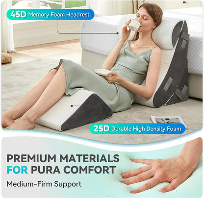 4PCS Bed Wedge Pillow Post Surgery, Orthopedic Sleeping Wedge Pillow Set for Back, Neck and Leg Pain Relief, Acid Reflux, GERD, Memory Foam Support Pillows for After Surgery, Grey