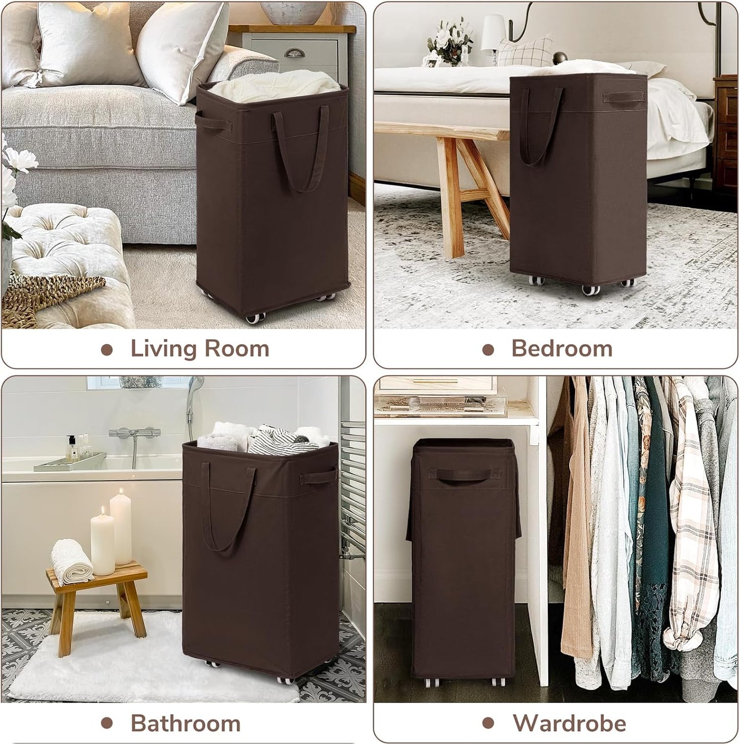 CHICVITA 75L Large Rolling Laundry Basket with Wheels & Wash Bag, Grey | Collapsible design saves space for corner dorms. Removable wash bag for easy laundry transport