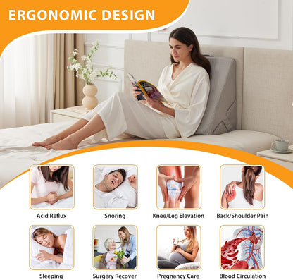 Ruqmuis Wedge Pillow Set for After Surgery, 3PCS Adjustable 9&12 Inch Bed Wedge Pillow for Sleeping, Incline Pillow Wedge for Headboard, Post Surgery, Acid Reflux, Neck&Back Support, White/Grey