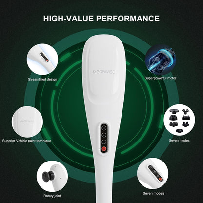 MEGAWISE Handheld Back Massager | Deep Tissue Percussion Massage for Back, Neck, Shoulders, Waist and Legs (Cordless Silver)