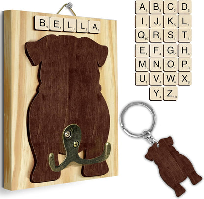 Dog Leash Holder Wall Mount, Pet Harness Hanger with Scrabble Letters, Dog Collar Organizer for Entryway, Memorial Cat Leash Holder for Wall, Pet Loss Gifts, Keepsake, Home Decor PF212-NAT