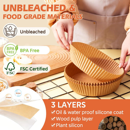 Air Fryer Liners, 8" Parchment Paper for 5-8 QT | Food-Grade Air Fryer Liners Disposable, Oil-Proof, Greaseproof for Baking, Roasting, Microwave Airfryer Baskets Accessories