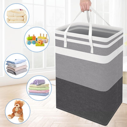 BlissTotes 3-Pack Laundry Basket, Collapsible Laundry Hamper, Grey, 75L | Laundry Clothes Hamper, Hampers for Bedroom, Freestanding Hamper with Handles, Clothes Laundry Basket