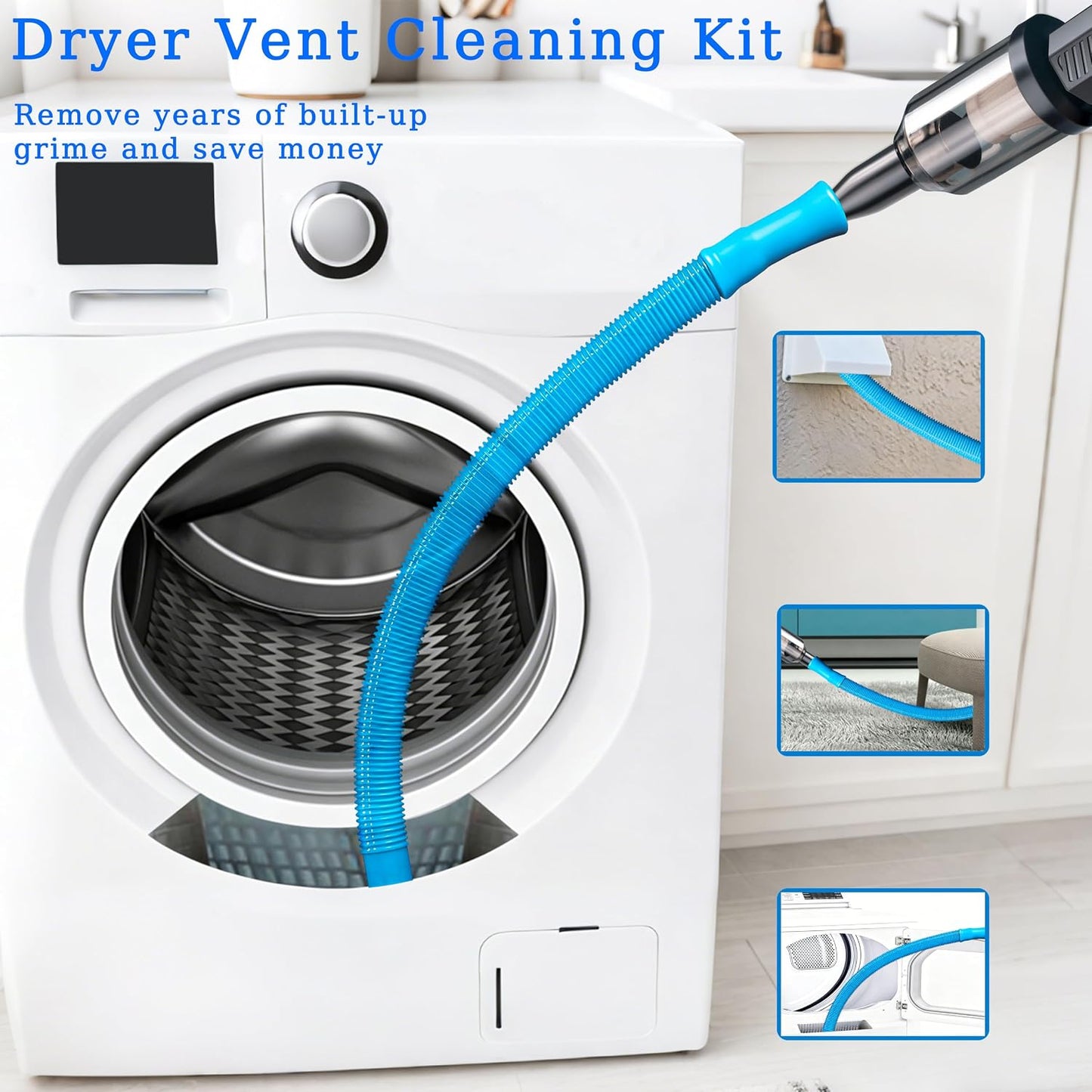 Universal Dryer Vent Cleaner Kit Vacuum Hose Attachment – Fit most Vaccum Cleaners, Efficient Lint Removal Tool for Dryer Maintenance