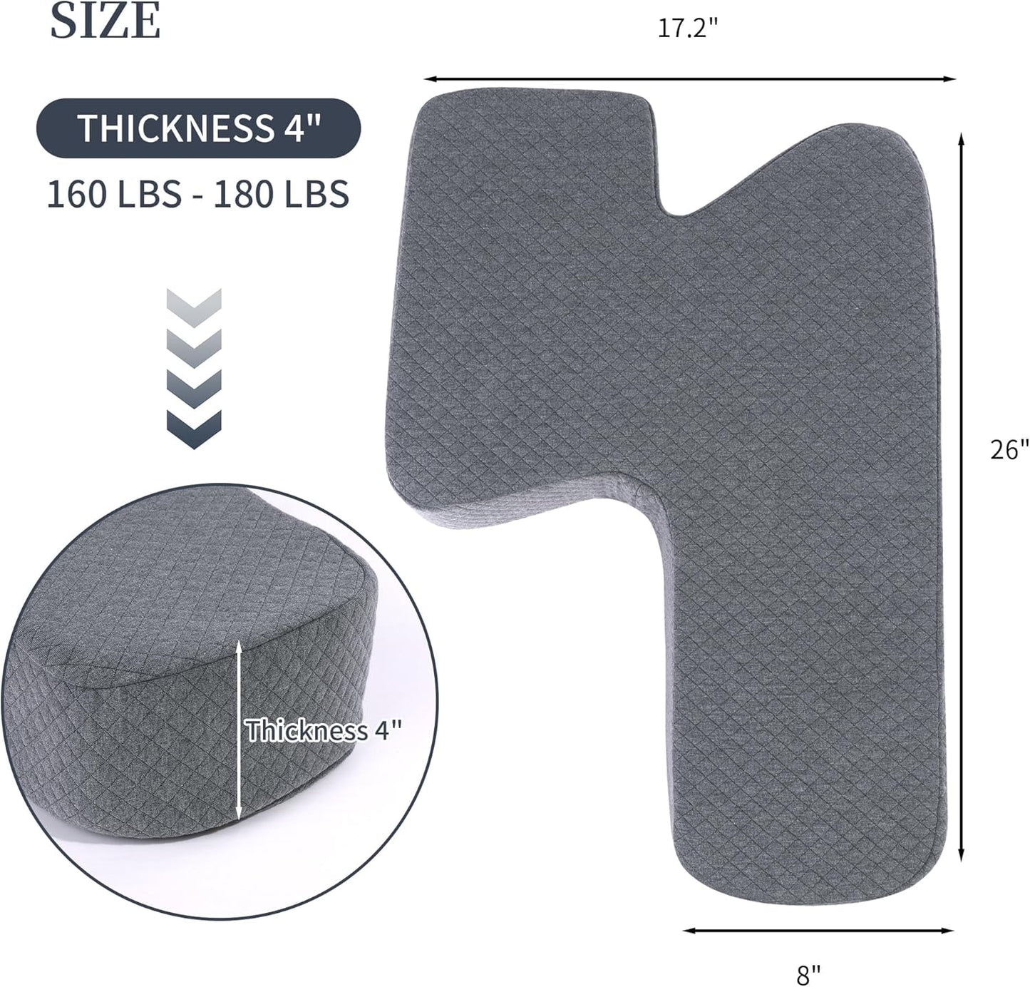 HOMBYS Leg Pillow for Sleeping, 4" Thick Z Shape Memory Foam Knee Pillow for Side Sleeper Helps Spine Alignment and Offer Full Body Support, Relief Pressure, Removable Cover Machine Washable, 4" Thick