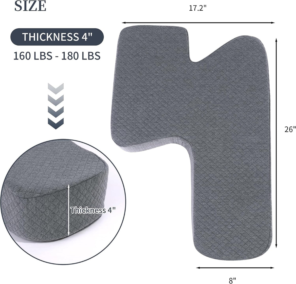 HOMBYS Leg Pillow for Sleeping, 4" Thick Z Shape Memory Foam Knee Pillow for Side Sleeper Helps Spine Alignment and Offer Full Body Support, Relief Pressure, Removable Cover Machine Washable, 4" Thick