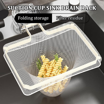 Kitchen Sink Strainer with Filter Mesh Bag, Food Waste Filter Basket, Suction Cup Folding Washing Vegetables and Fruits Drying Bag Holder