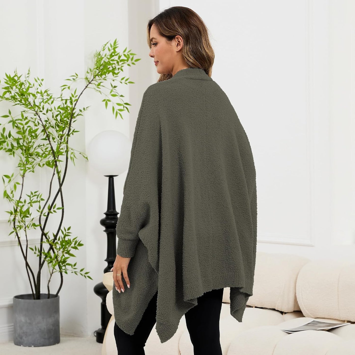 Wearable Blanket Sherpa Poncho Unique Office Work Warm Cozy Shawl TV Throw Blankets, Plush Cape Wrap for Adults