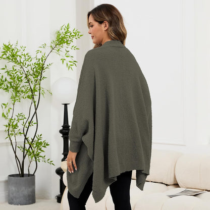 Wearable Blanket Sherpa Poncho Unique Office Work Warm Cozy Shawl TV Throw Blankets, Plush Cape Wrap for Adults