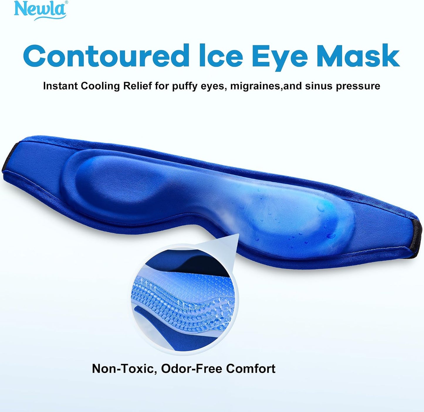 Contoured Cooling Gel Eye Mask: Ice Cold Compress for Puffy Eyes, Dark Circles, Sinus Pain & Surgery Relief, Reusable Therapy, Fits All Head Sizes, Daily Eye Care, Relaxation Beauty Gift, Blue