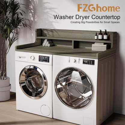 Washer Dryer Countertop, 54" x 27.55" 2-Tier Washer Dryer Topper with Edge, for Laundry Room Organization Oak