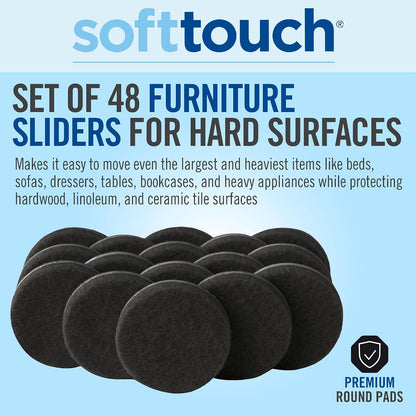 SoftTouch 1.5" Round Reusable Felt Furniture Sliders for Hard Surfaces, Noise-Reducing Adhesive Furniture Moving Pads for Beds, Sofas, Dressers, Set of 24, Beige