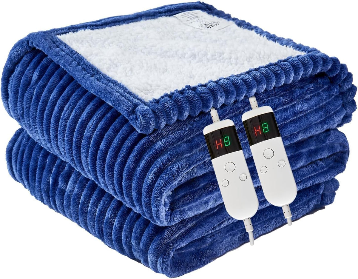 Heated Blanket Electric Throw, Soft Flannel Heating Blanket with 8 Hours Auto Off 10 Fast Heating Levels Machine Washable Sherpa Heated Blanket with Overheating Protection