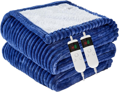 Heated Blanket Electric Throw, Soft Flannel Heating Blanket with 8 Hours Auto Off 10 Fast Heating Levels Machine Washable Sherpa Heated Blanket with Overheating Protection