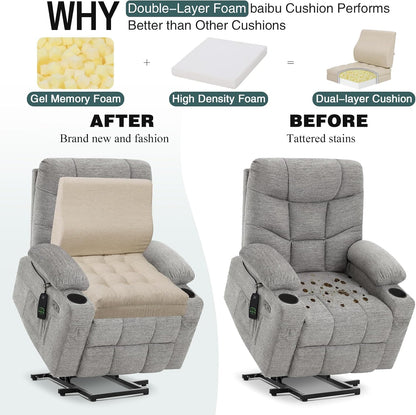 baibu Memory Foam Recliner Cushions with Lumbar Support Pillow Set for Elderly, 20x20x5 Inch Dual-Layer Design Non-Slip Recliner Seat Cushion & Back Support Pillow for Reduce Hip & Lumbar Pain, Brown