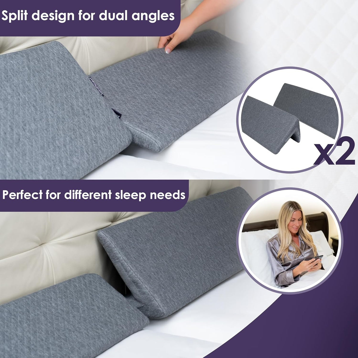 XetraDesign Bed Wedge Pillow for Headboard Gap Up to 7", Triangle Gap Filler for Bed, Mattress Wedge Gap Filler, Headboard Space Filler, Corner Pillow, White Queen 60"