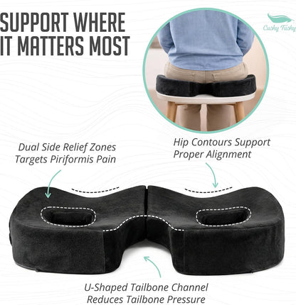 Cushy Tushy Premium Foldable Travel Seat Cushion - for Relief of Lower Back, Sciatic, Butt and Tailbone Pain - for Home & Office Use, Perfect for Travel or Driving - Coccyx Seat Cushion