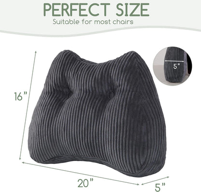 Lumbar Support Pillow for Recliner Chair/Accent Chair/Couch/Office Chair, Tufted Corduroy Back Support Cushion for Elderly, M-Shaped Recliner Cushions for Back Rest, Pain Relief, Reading, Dark Grey
