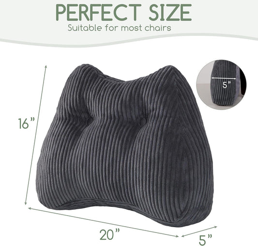 Lumbar Support Pillow for Recliner Chair/Accent Chair/Couch/Office Chair, Tufted Corduroy Back Support Cushion for Elderly, M-Shaped Recliner Cushions for Back Rest, Pain Relief, Reading, Dark Grey