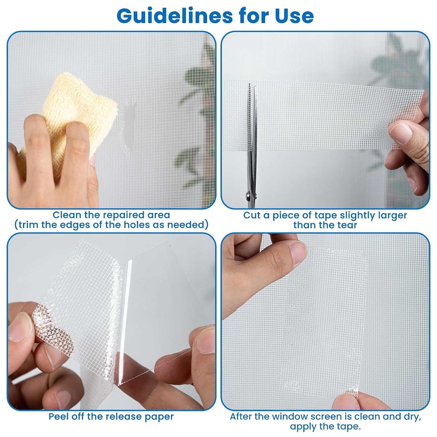 Gray Window Screen Repair Tape 2" x 40FT Fiberglass Strong Adhesive | Waterproof fiberglass mesh repair patch, fixes holes and tears, easy to cut and stick for window door screen repair