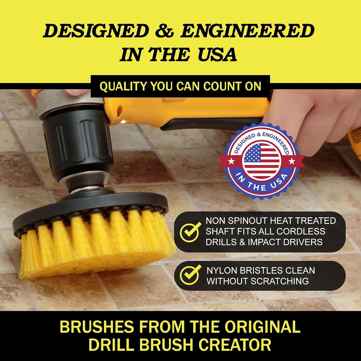 Cordless Power Spin Scrubber Drill Attachment - Electric Dish Scrubber Spin | Medium Drill Brush Attachments for Cleaning Tile, Grout, Dishes, Pots, Pans, Air Fryers, Fish Tanks, Boat Seats & Boat Hulls