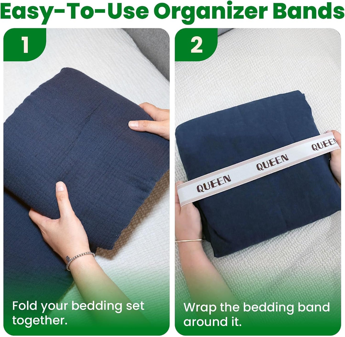 ECOHomes Bed Sheet Organizer Label Bands (King 4PCs Pack, Cream) | Storage Size Label Bands, Bed Sheets Set Organizers, Linen Closet Organization, Elastic Bedding Band, for Organizing Bedsheet