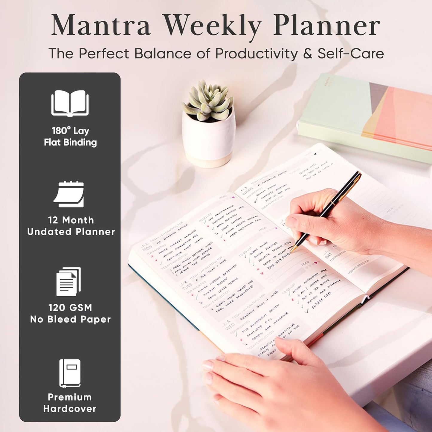 2026 Planner, Daily Journal & Gratitude Journal All-In-One with To Do List, Self Care Prompts & Habit Tracker - 7 x 10 - Pink