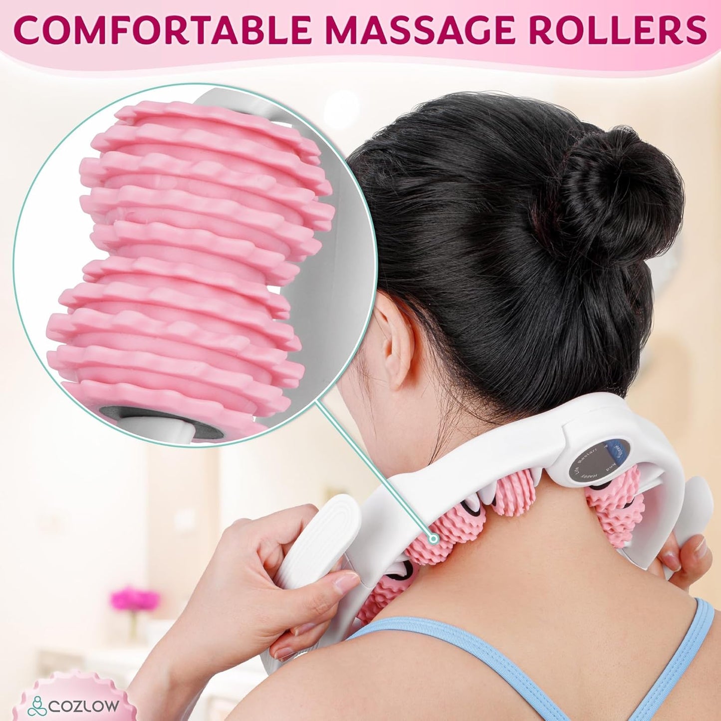 COZLOW Cellulite Massage Roller - Pink - Anti-Cellulite Massager with Detachable Roller Handles for Thighs, Legs & Buttocks - Fascia Massage Tool for Lymphatic Drainage & Deep Tissue Therapy