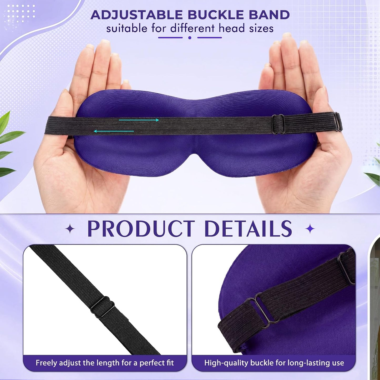 Bonuci 20 Pack Sleep Mask Blackout 3D Eye Mask for Ultralight Sleeping Night Blindfold Eye Covers with Adjustable Strap for Men Women Travel Gift Back and Side Sleeper (Dark Purple)